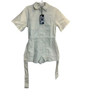 Future Collective Cream Utility Romper XXL Belted Cotton Shorts Romper